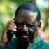 Azimio leader Raila Odinga in a phone call during Azimio Parliamentary Group Presser at Kalonzo Command Centre