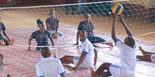 Students play para-volleyball during Special Secondary Schools National Term Two ball games at Maseno School 