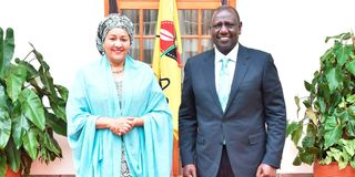 President William Ruto with Ms Amina Mohammed, the Deputy Secretary-General of the United Nations at State House, Nairobi