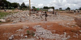 Demolitions at Kenyatta Stadium land in Kitale town, Trans Nzoia county on Monday