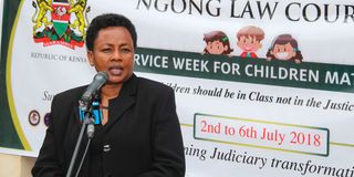 Deputy Chief Justice Philomena Mwilu at the launch of the Children’s Court Service Week in Kajiado County