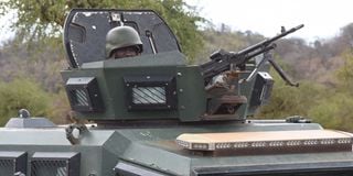 An armored Personnel Carrier on the Mochongoi-Kasiela-Chemorongion-Marigat road In Baringo County on March 16, 2023