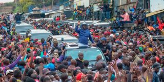 Azimio la Umoja coalition leaders led by Raila Odinga on their way to Kamukunji grounds in Kibera