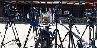 Cameras on standby for a Council of Governors media briefing