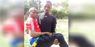 Mr Joseph Kimani Gachomo helps his partially paralysed son, Paul Mureithi,15 t