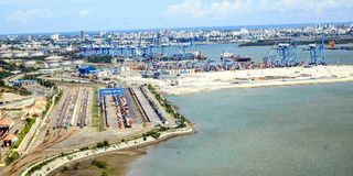 An aerial view of the port of Mombasa in December 2021. 