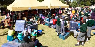 Students and parents during form one admission at Metkei Girls High School in Keiyo South