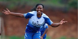 Gaspo's Lydia Waganda celebrates her goal 