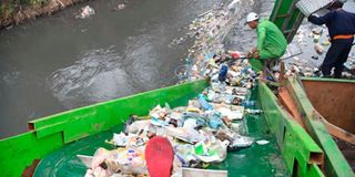People collecting plastic bottles