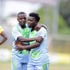 KCB midfielder Musa Masika (right) celebrates with teammate Erickson Mulu 