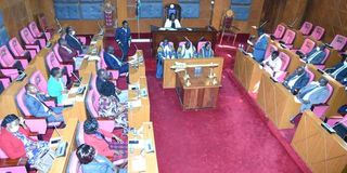 Members of the Uasin Gishu County Assembly follow proceedings during the reading of a budget statement
