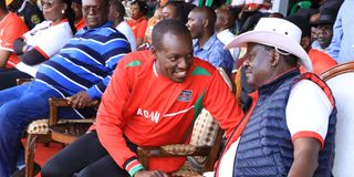 Azimio La Umoja One Kenya leader Raila Odinga (right) with Kisii County Governor Simba Arati 
