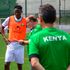 Harambee Stars coach Engin Firat (right) issues instructions as Abdallah Hassan (left) and Captain Michael Olunga