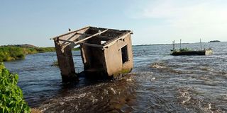 Half submerged building in Lake Victoria, Usenge, Siaya County. 