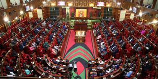 National Treasury Cabinet Secretary Prof. Njuguna Ndung’u at parliament buildings during the Budget reading 