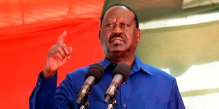 Azimio leader Raila Odinga during a press briefing at the Jaramogi Oginga Odinga Foundation offices in Nairobi