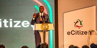 President William Ruto during the unveiling of e-Citizen services, GavaMkononi App 