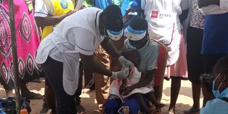 A child being vaccinated against measles in Turkana County. A measles outbreak has been declared in the county.