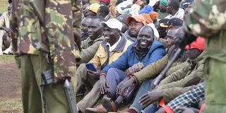 Members of the public at a security meeting at Kalya at the border of West Pokot and Elgeyo Marakwet counties