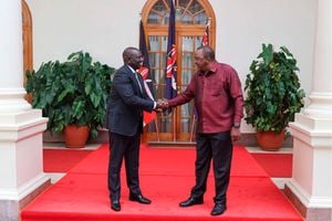 Former President Uhuru Kenyatta receives President William Ruto at State House