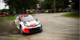 Toyota's Finnish driver Kalle Rovanpera and co-driver Jonne Halttunen steer their car 