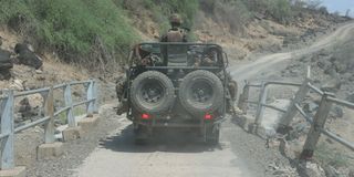 An armored military vehicle scaling the road across Kapedo bridge in a past picture.
