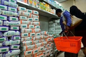 Customers shop for subsidized maize flour at the Naivas Supermarket.