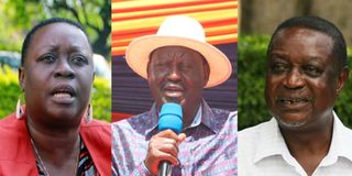 Kisumu Woman Representative Ruth Odinga, ODM leaders Raila Odinga and Siaya Senator Oburu Oginga.