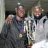 Shujaa winger Patrick Odongo (left) and head coach Kevin "Bling" Wambua
