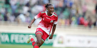 Harambee Starlets midfielder Cynthia Shilwatso celebrates 