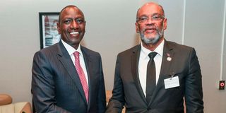 President William Ruto and Haiti Prime Minister Ariel Henry in New York, United States.