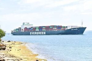 A container vessel passes through the Kilindini harbour at the Port of Mombasa. 