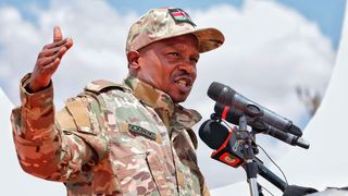 Interior Cabinet Secretary Kithure Kindiki addresses a public baraza in Moyale town in Marsabit County in February. 