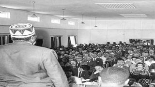 Mzee Jomo Kenyatta addresses settlers in Nakuru in 1963.