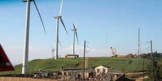 Wind turbines at the Kenya Electricity Generating Company station in Ngong Hills. 