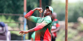 Kenya bowler Collins Obuya trains at Ruaraka Sports Club