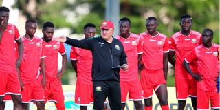 Harambee Stars coach Engin Firat gives instructions 