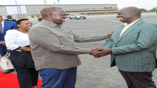 President William Ruto is seen off by his deputy Rigathi Gachagua