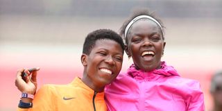 World 800 metres champion Mary Moraa (right) and her sister Sarah