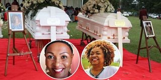 Caskets containing the remains of two sisters Fredah Kinanu Murugu and Kathleen Nkatha Murugu