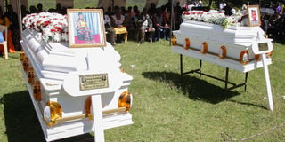 coffins containing the remains of Beatrice Wairimu Macharia, 24, and her daughter Angel Wairimu