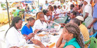 Some of the traders at Kisumu's Kibuye market who turned up for the free health screening