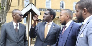 From left: Advocate Omwanza Ombati, Nelson Havi, Ondigi Obano and James Gathuri during the LSK elections at the Supreme Court.