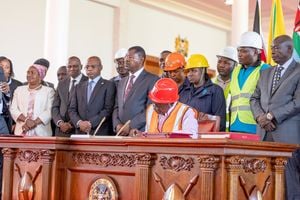President William Ruto assents to the Affordable Housing Bill at State House, Nairobi on Tuesday.