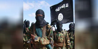 Al-Shabaab militants in Elasha Biyaha, Somalia