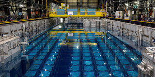 Used nuclear fuel is seen in a storage pool 