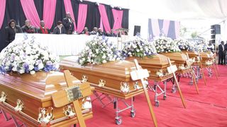 The coffins carrying the bodies of seven family members who died in a road accident