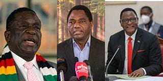 Zimbabwean President Emmerson Mnangagwa, Zambian President Hakainde Hichilema and Malawian President Lazarus Chakwera.
