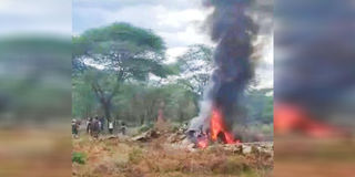 A scene where a KDF helicopter carrying Chief of Defence Forces General Francis Ogolla and 11 others crashed