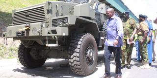 Prof Kindiki after flagging off the 2nd batch of 10 military Armoured Personnel Carriers (APC) at the Mombasa Port on Tuesday.